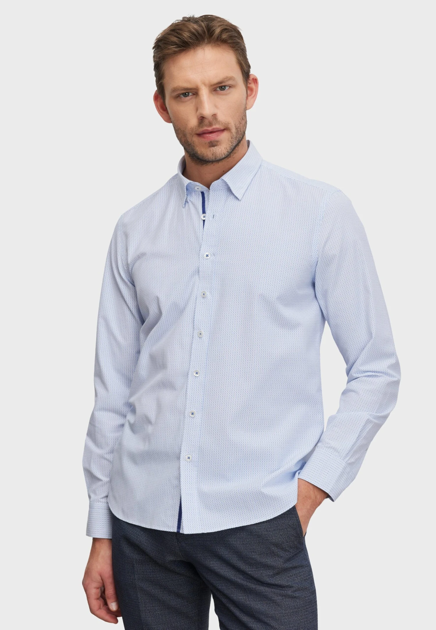 Printed- Overhemd - White/Blue 3 Printed- Overhemd - White/Blue