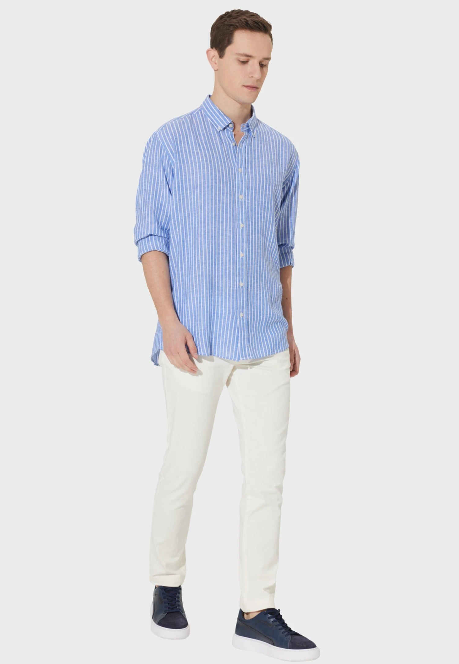 Comfort Fit- Overhemd - White Navy Blue 4 Comfort Fit- Overhemd - White Navy Blue - Afbeelding 2