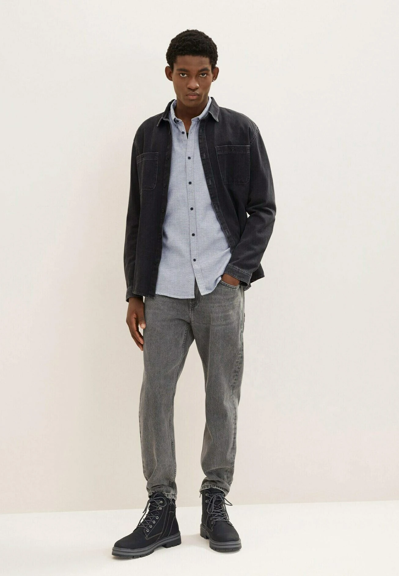 TOM TAILOR Denim Mit Struktur - Overhemd - Light Beige Black Structure 4 TOM TAILOR Denim Mit Struktur - Overhemd - Light Beige Black Structure - Afbeelding 2