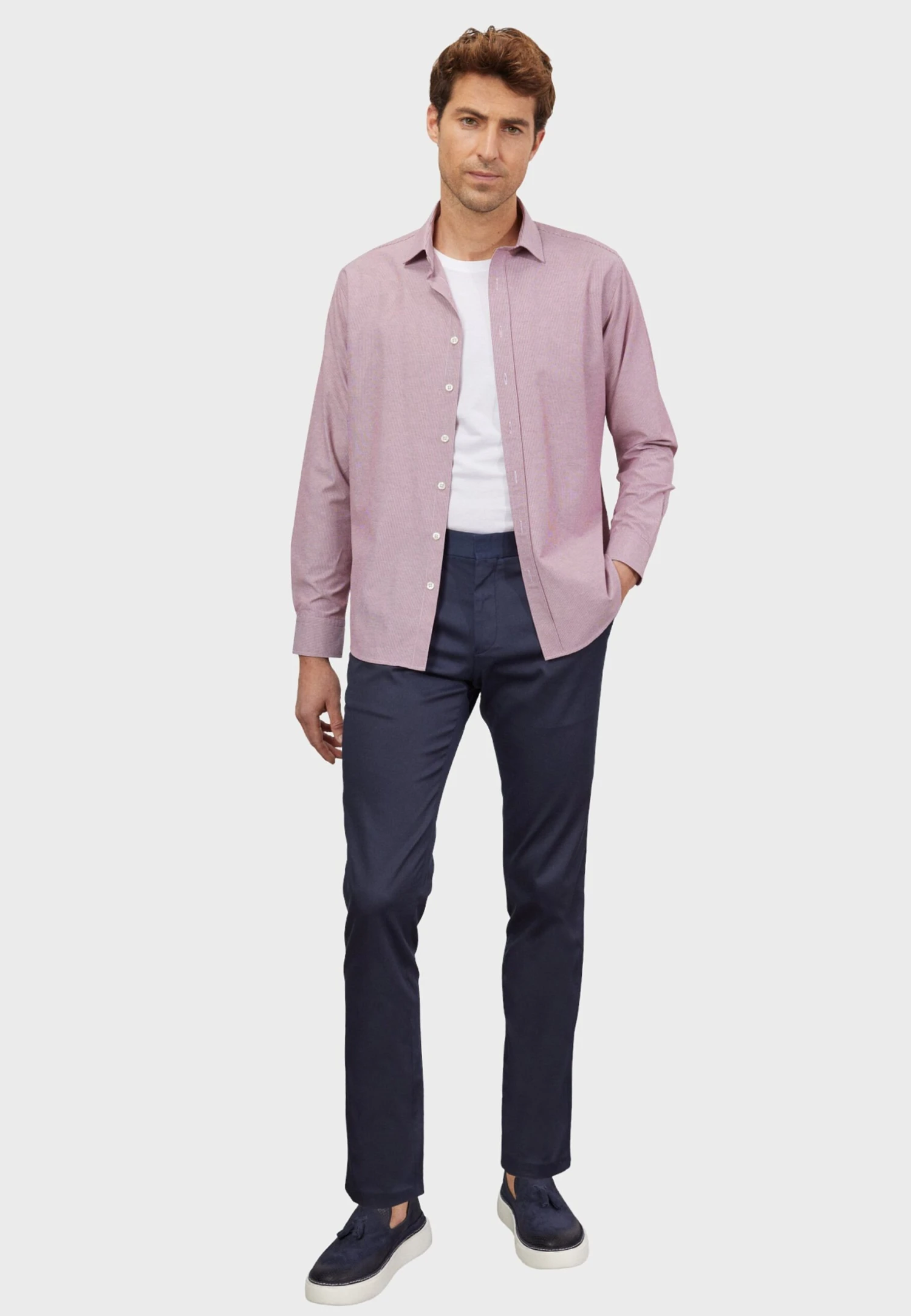 Comfort Fit- Overhemd - Burgundy White 4 Comfort Fit- Overhemd - Burgundy White - Afbeelding 2