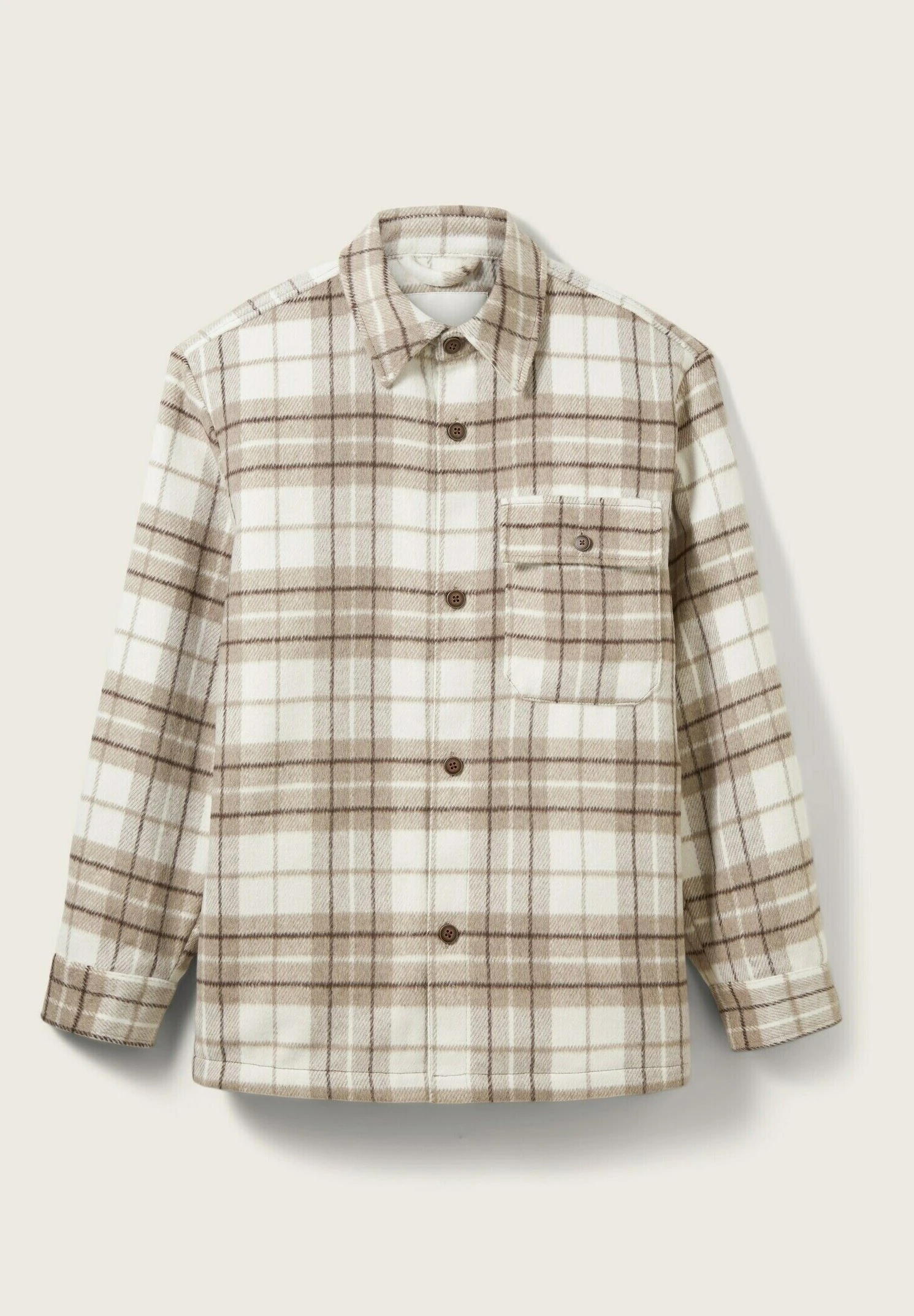 TOM TAILOR Denim Halflange Jas - Off White Beige Big Cosy Check 13 TOM TAILOR Denim Halflange Jas - Off White Beige Big Cosy Check - Afbeelding 11