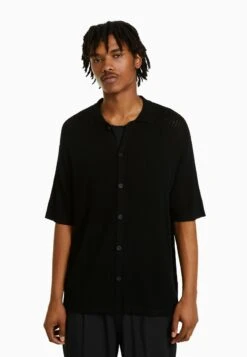 BERSHKA Basic Short Sleeve - Vest - Black