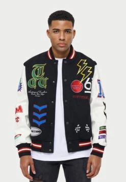 Embroidered Detail Premium Varsity Jacket - Bomberjacks - Black