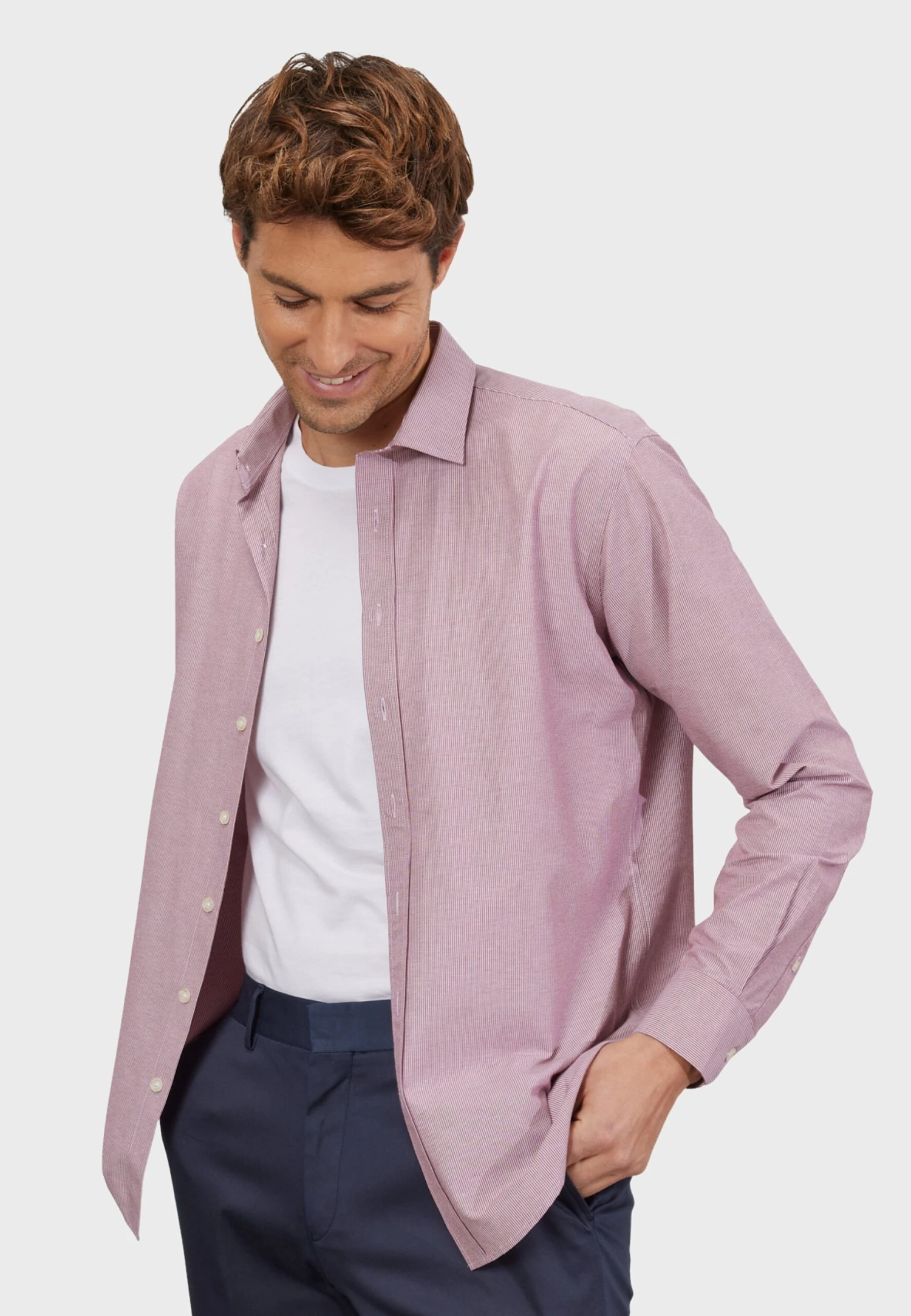 Comfort Fit- Overhemd - Burgundy White 6 Comfort Fit- Overhemd - Burgundy White - Afbeelding 4