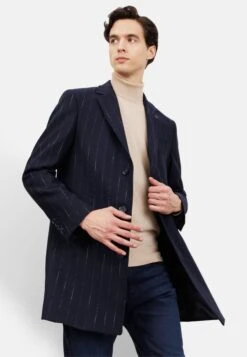 Standard Fit Figured - Halflange Jas - Navy Blue