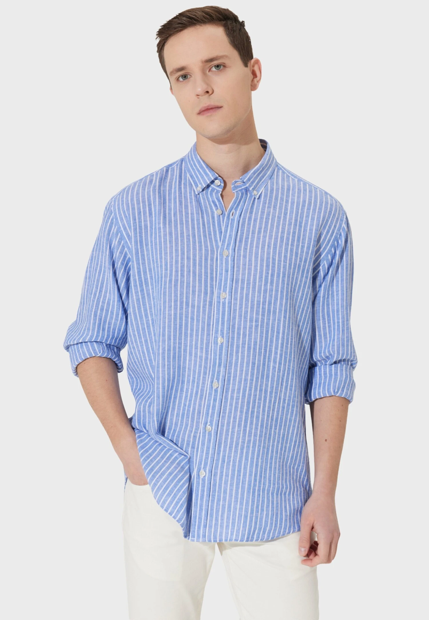 Comfort Fit- Overhemd - White Navy Blue 3 Comfort Fit- Overhemd - White Navy Blue