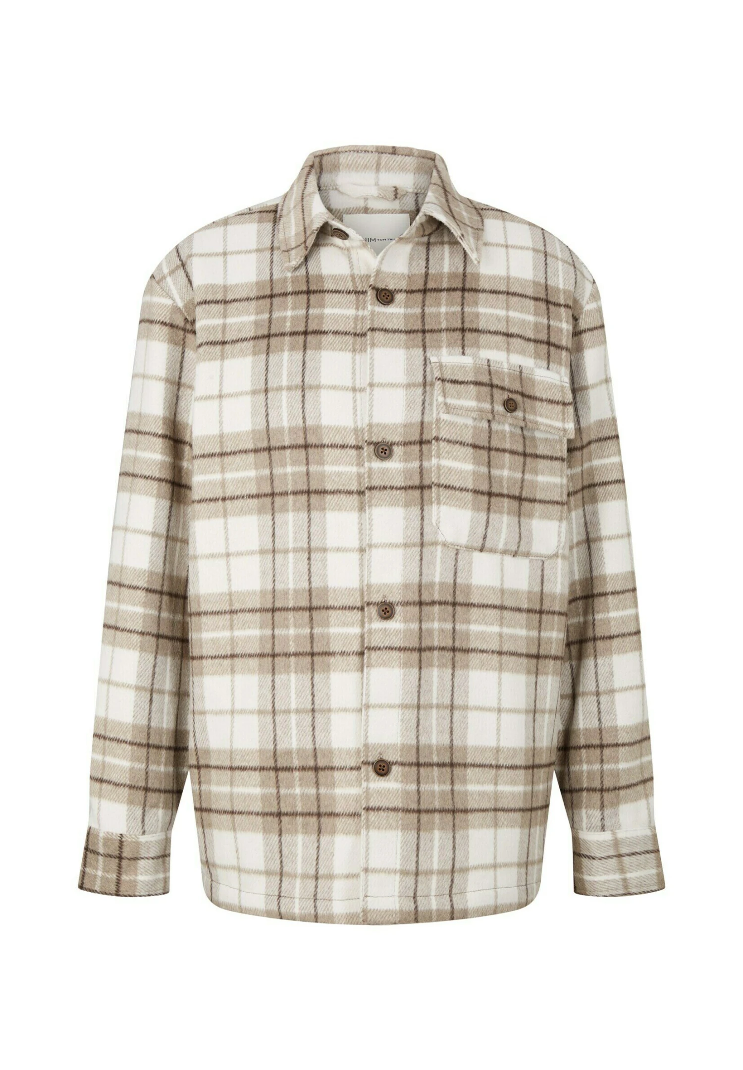 TOM TAILOR Denim Halflange Jas - Off White Beige Big Cosy Check 10 TOM TAILOR Denim Halflange Jas - Off White Beige Big Cosy Check - Afbeelding 8