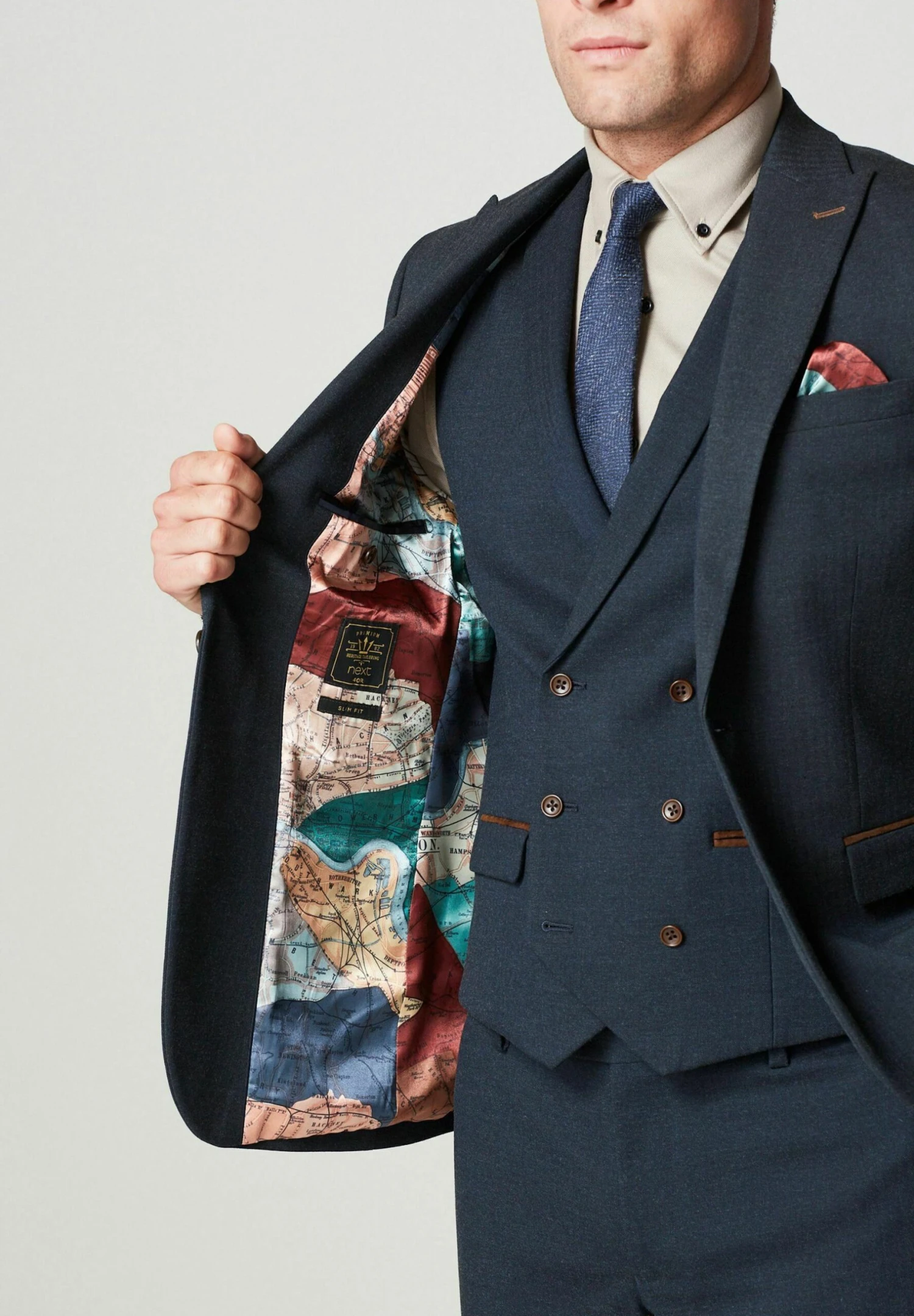 Next Trimmed Herringbone - Colbert - Navy Blue 7 Next Trimmed Herringbone - Colbert - Navy Blue - Afbeelding 5