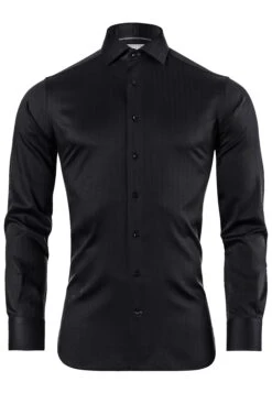Tailliert Bügelfrei Fischgrat - Zakelijk Overhemd - Schwarz