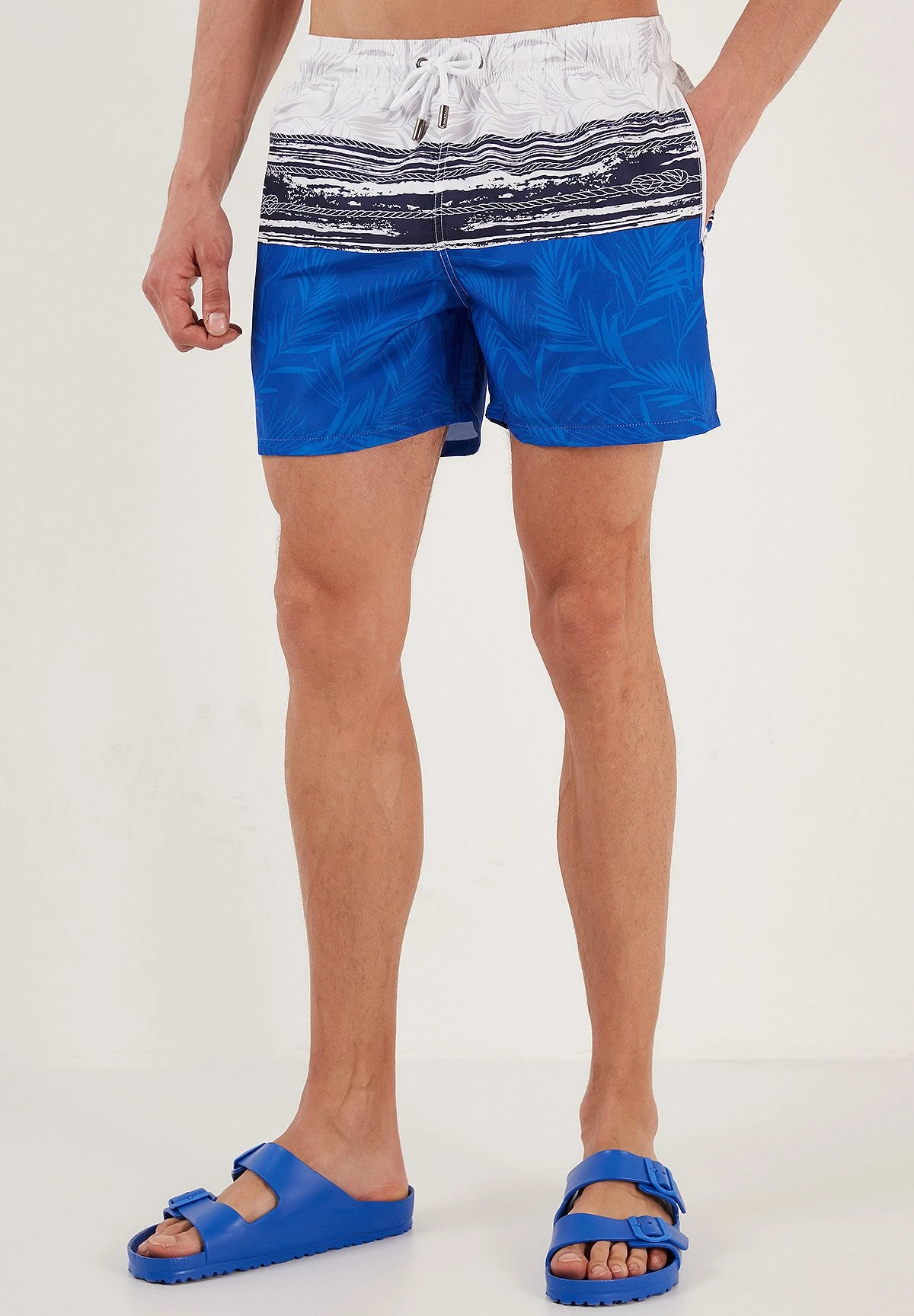 Slim Fit - Zwemshorts - White-Blue 3 Slim Fit - Zwemshorts - White-Blue