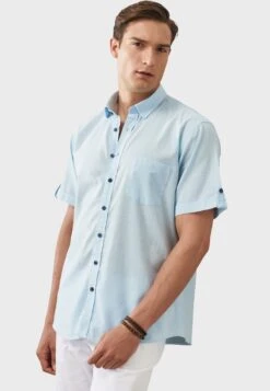 Comfort Fit Short Sleeved - Overhemd - Light Blue