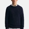 Gant Cable Crew Neck - Trui - Evening Blue