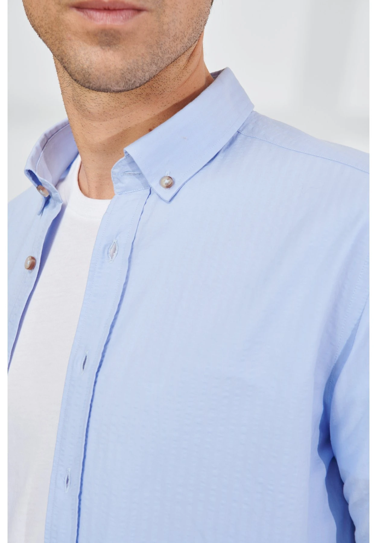 Slim Fit Seersucker - Overhemd - Blue 7 Slim Fit Seersucker - Overhemd - Blue - Afbeelding 5