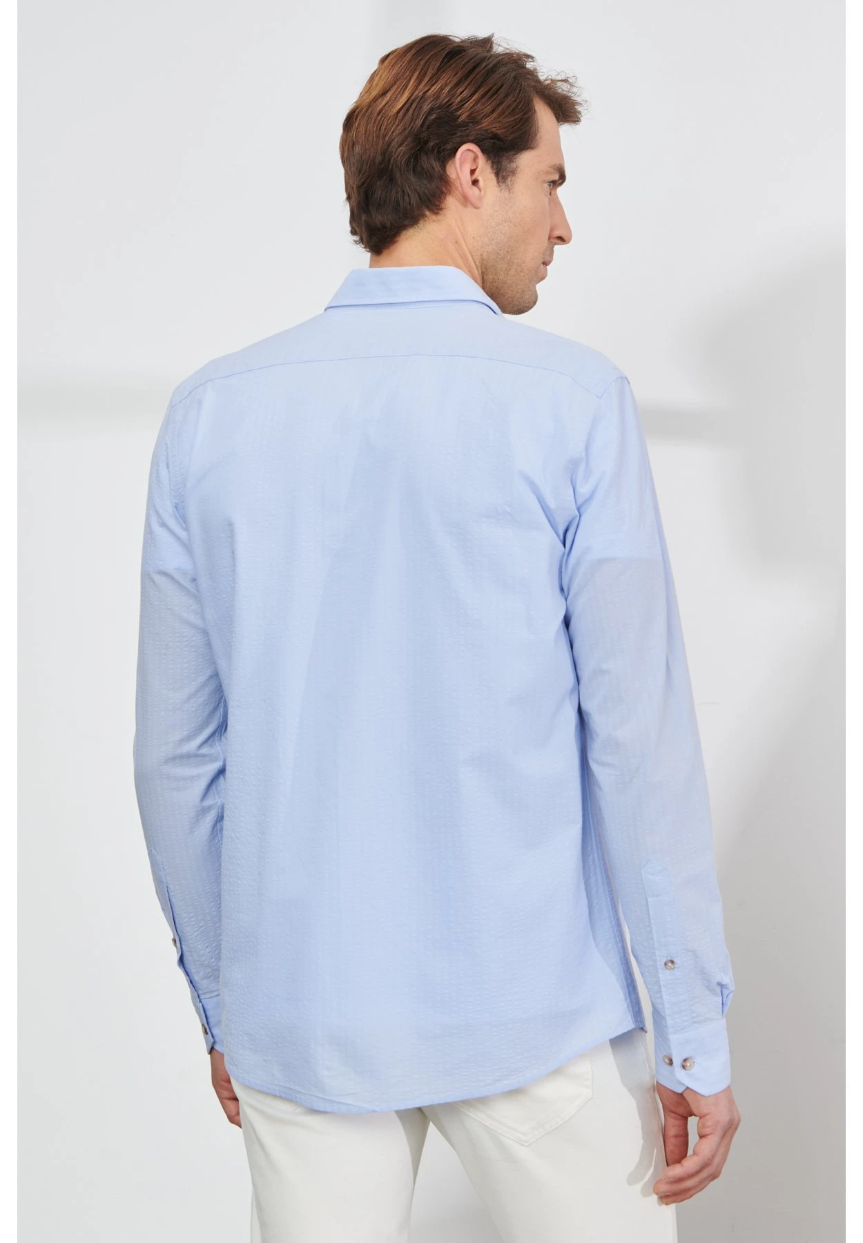 Slim Fit Seersucker - Overhemd - Blue 5 Slim Fit Seersucker - Overhemd - Blue - Afbeelding 3