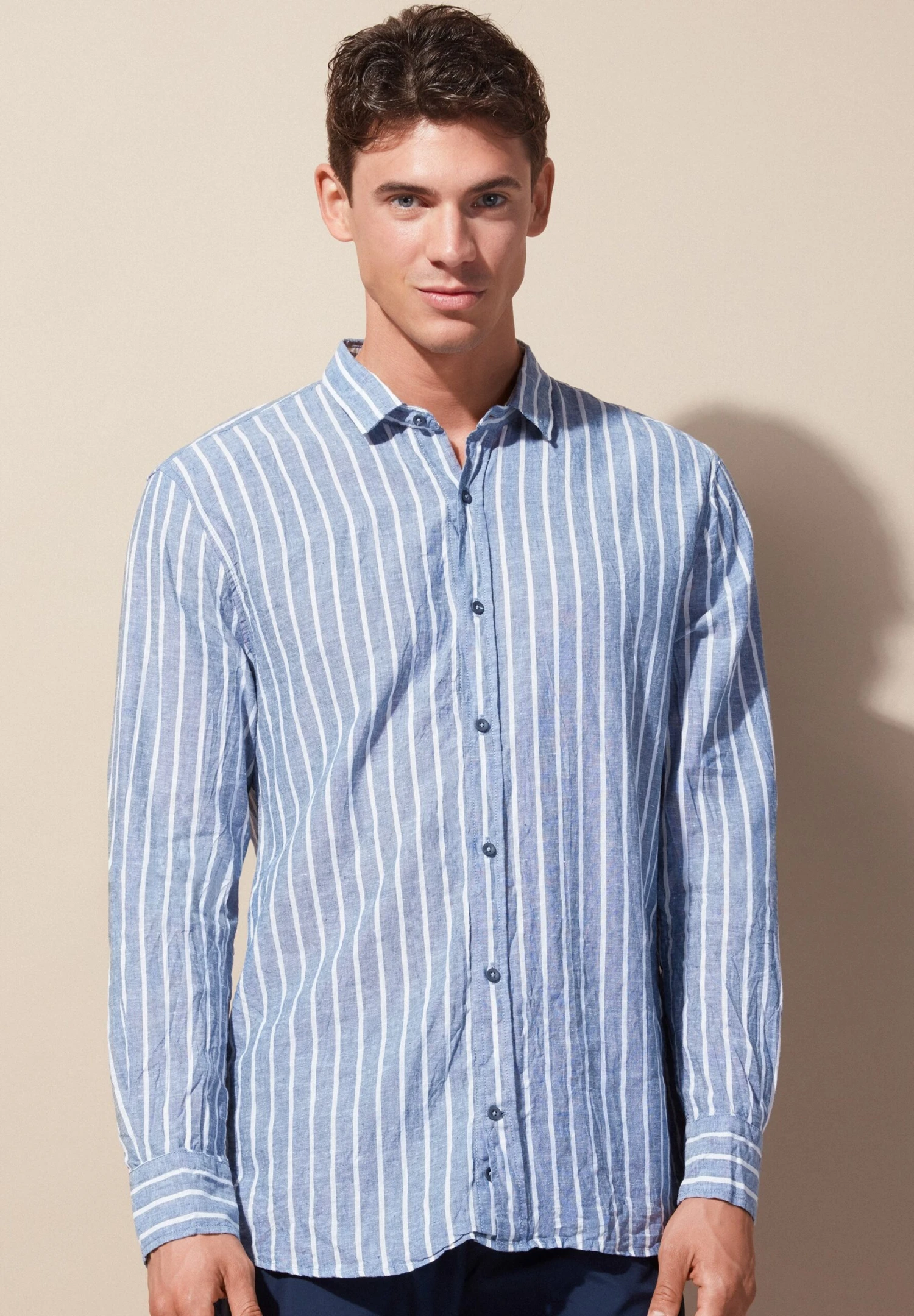Intimissimi Mit Blu Denim Streifen - Overhemd - Blau Denim Blue White Linen Stripes 3 Intimissimi Mit Blu Denim Streifen - Overhemd - Blau Denim Blue White Linen Stripes