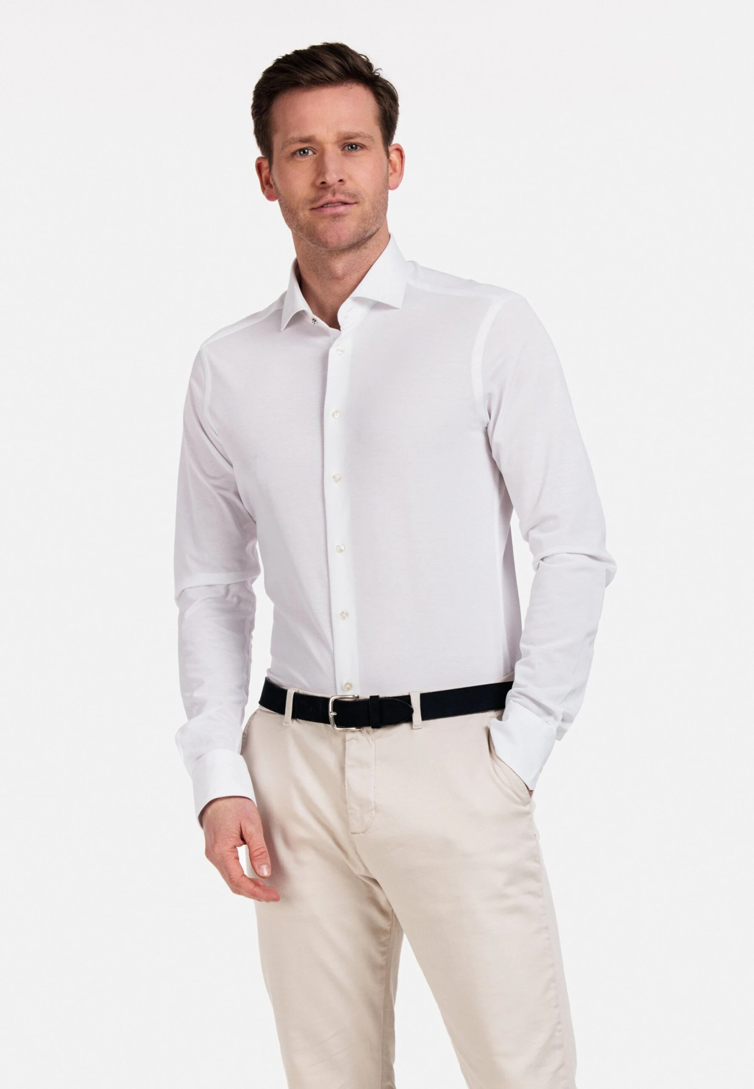 Lange Mouw Modern Fit Semi Cutaway Effen Over - Zakelijk Overhemd - White 3 Lange Mouw Modern Fit Semi Cutaway Effen Over - Zakelijk Overhemd - White