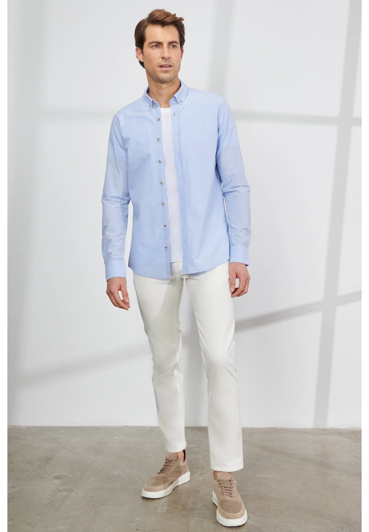 Slim Fit Seersucker - Overhemd - Blue 4 Slim Fit Seersucker - Overhemd - Blue - Afbeelding 2