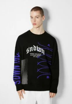 BERSHKA Long Sleeve - Printed - Trui - Black