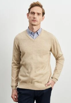 Standard Fit Basic V-Neck - Trui - Beige
